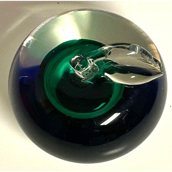 Hand-Blown Glass Apple Paperweight With Green & Blue Accents - Picture 6 of 6